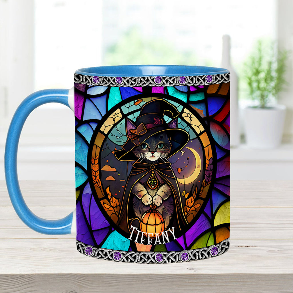 Beautiful Stained Glass Witch - Personalized Witch Accent Mug