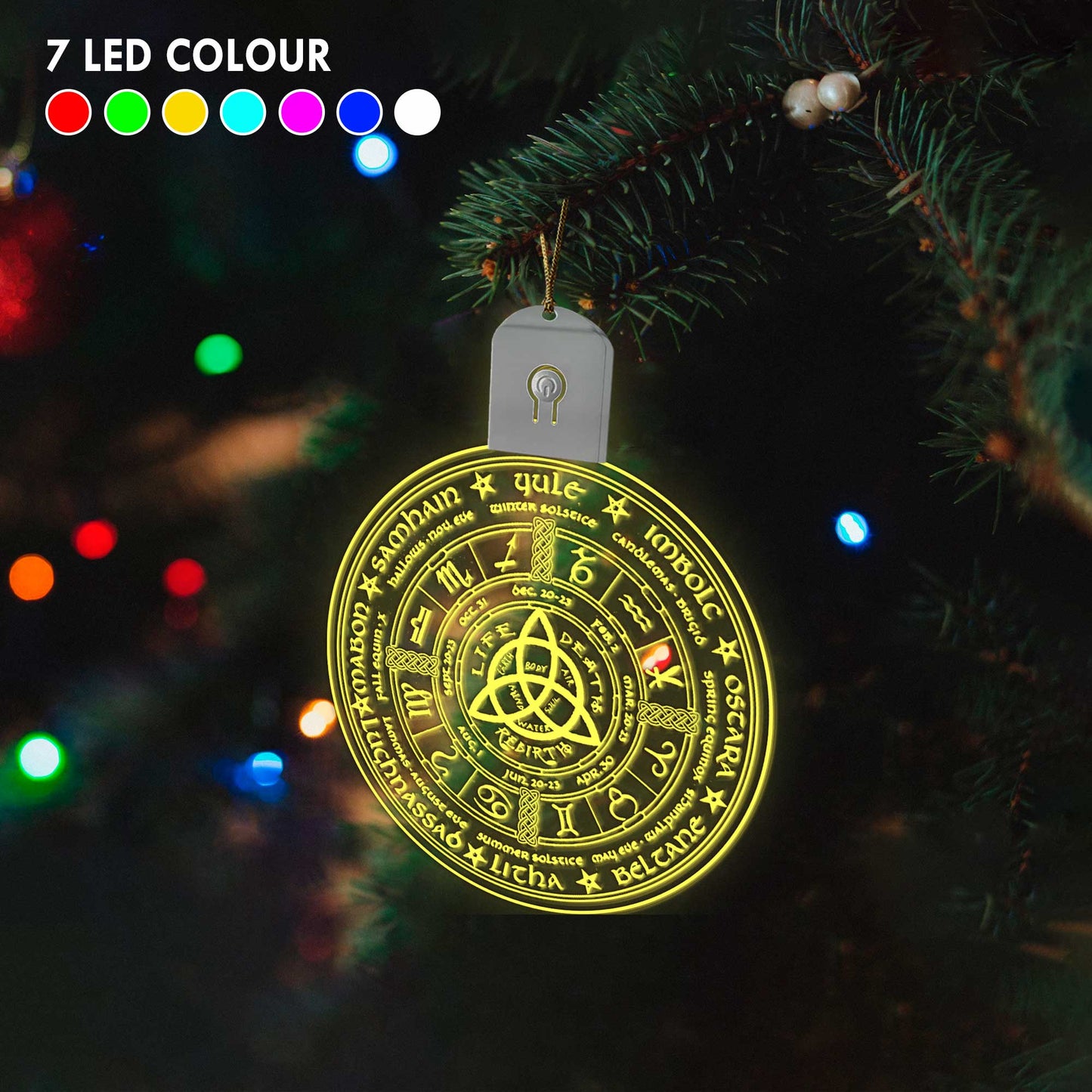 Wheel Of The Year - Christmas Witch Round Led Acrylic Ornament