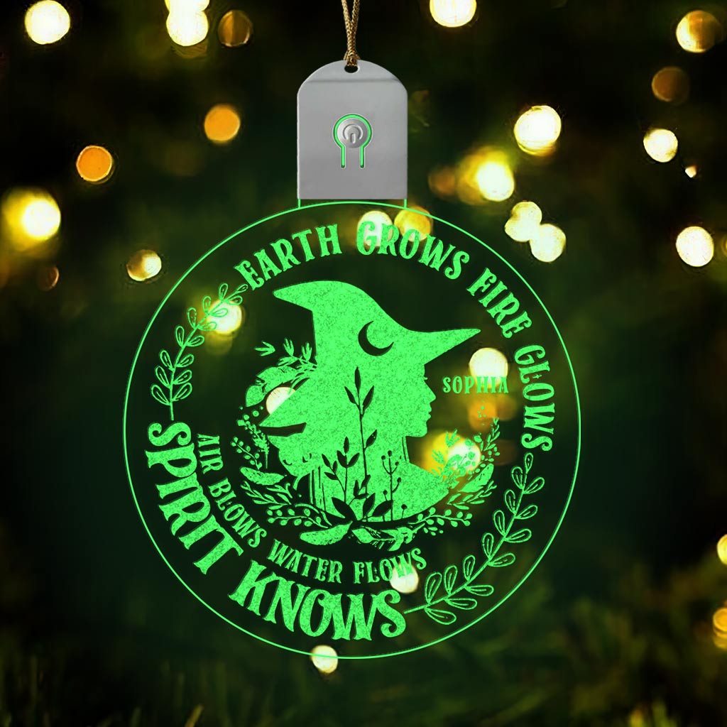 Earth Grows Fire Glows - Personalized Christmas Witch Round Led Acrylic Ornament