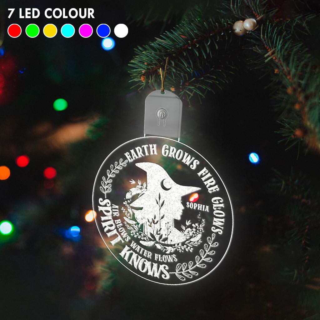 Earth Grows Fire Glows - Personalized Christmas Witch Round Led Acrylic Ornament