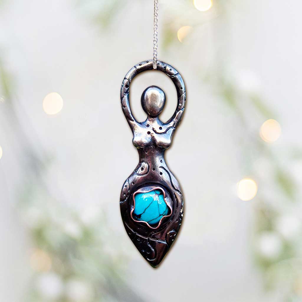 Earth Goddess Turquoise - Christmas Witch Ornament (Printed On Both Sides)