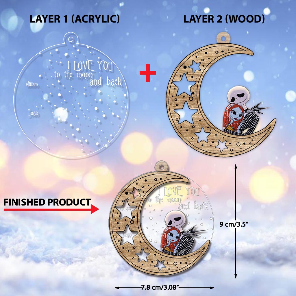 I Love You To The Moon And Back - Personalized Christmas Nightmare Layers Mix Ornament