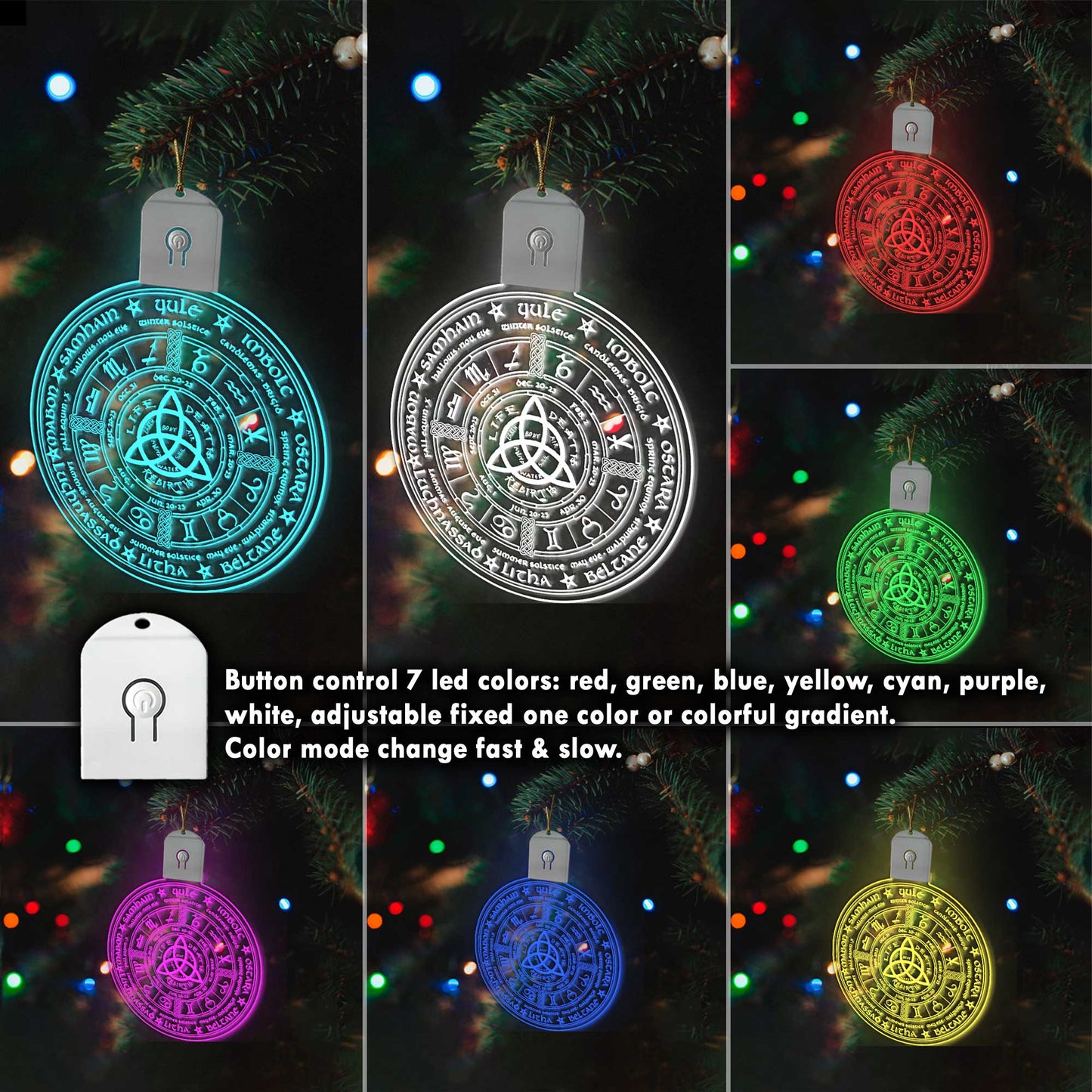 Wheel Of The Year - Christmas Witch Round Led Acrylic Ornament