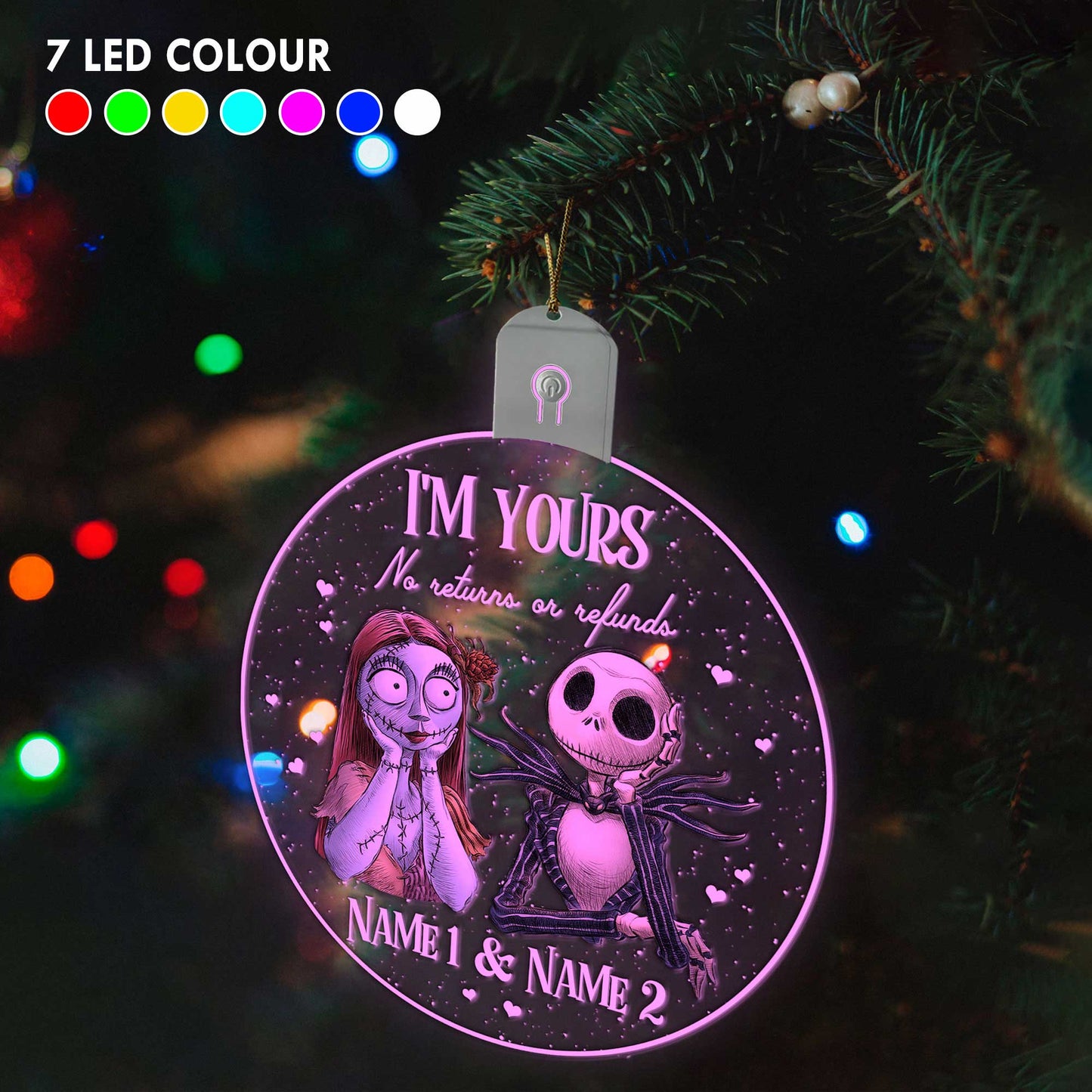 We're Simply Meant To Be - Personalized Christmas Nightmare Round Led Acrylic Ornament