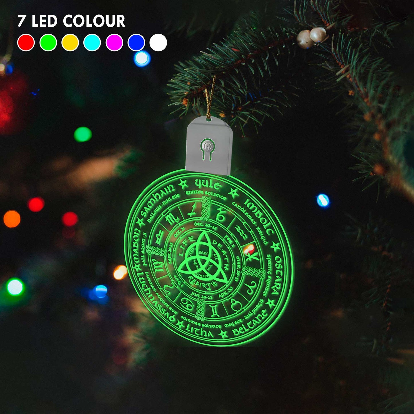 Wheel Of The Year - Christmas Witch Round Led Acrylic Ornament