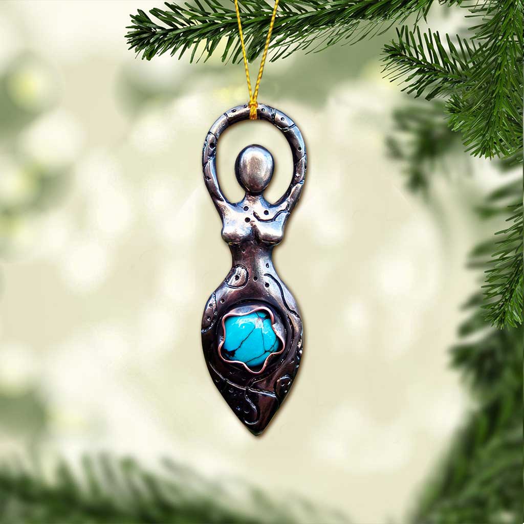 Earth Goddess Turquoise - Christmas Witch Ornament (Printed On Both Sides)