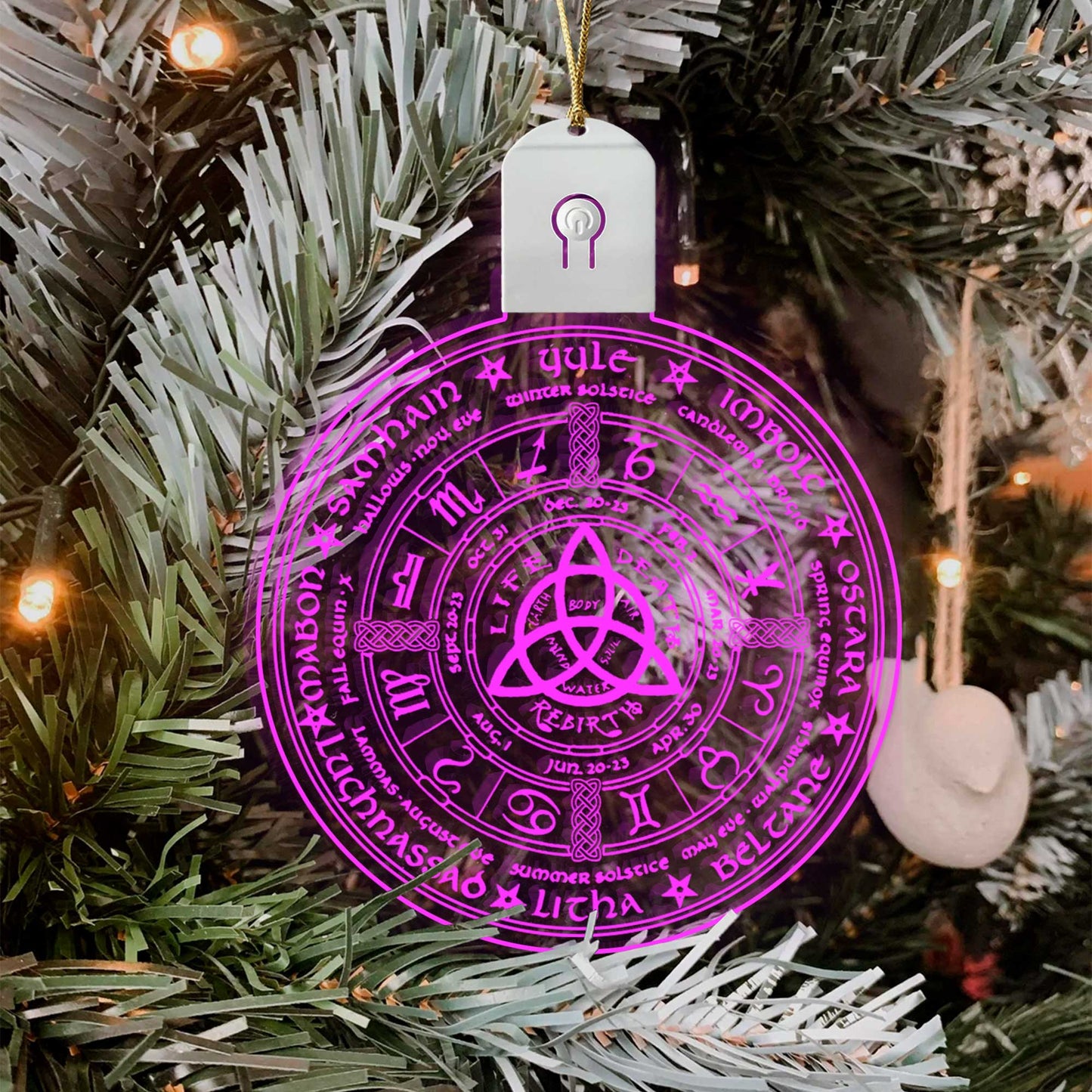 Wheel Of The Year - Christmas Witch Round Led Acrylic Ornament