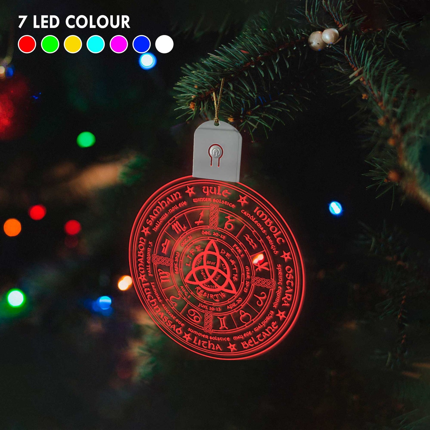 Wheel Of The Year - Christmas Witch Round Led Acrylic Ornament